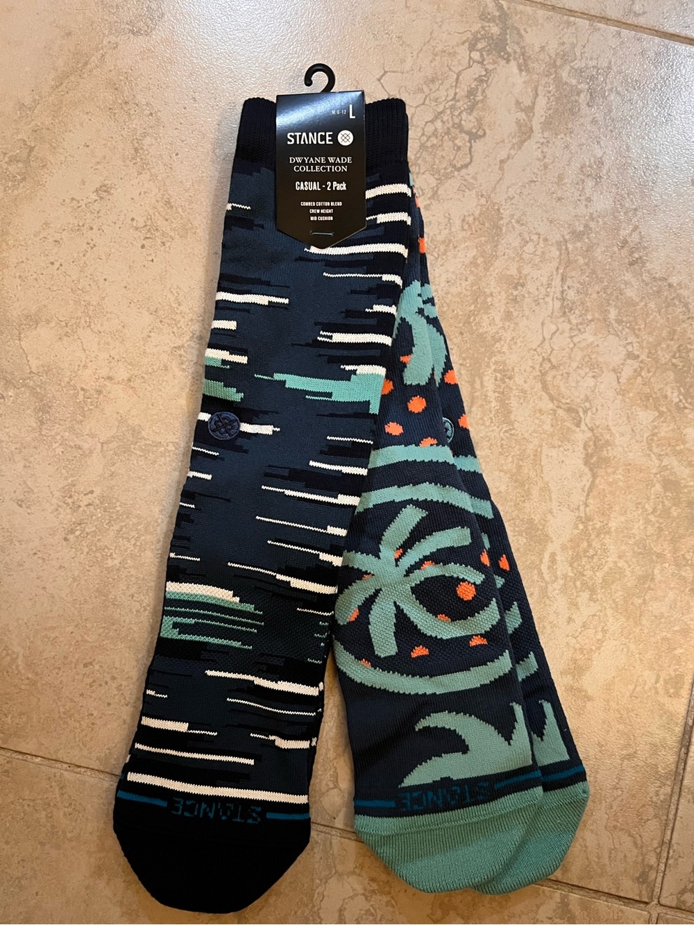 Stance Men's Navy, Teal & Orange Patterned Crew Socks - 2 Pack